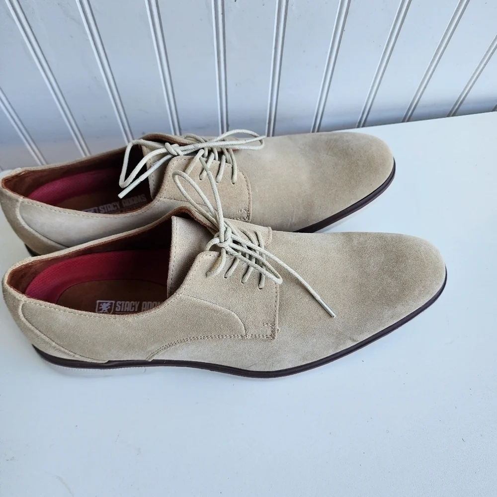 Stacy Adams Tayson Shoes Plain Toe Lace Up Men's Suede Beige Derby Oxfords 12 M
